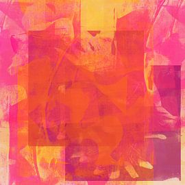 Abstracte organische vormen in pastel- en neonkleuren. Rood, roze en geel. van Dina Dankers