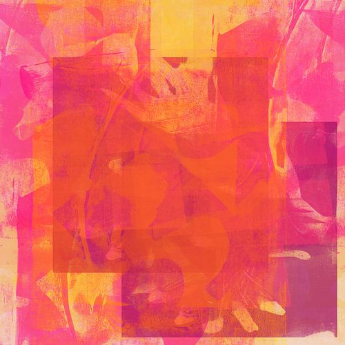 Formes organiques abstraites dans des couleurs pastel et néon. Rouge, rose et jaune.