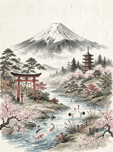 Peinture japonaise « Le Mont »