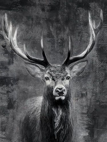 Herten Schilderij Zwart Wit Abstract Reproductie