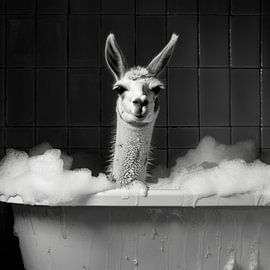 Relaxed llama in the bathroom - a unique WC artwork by Poster Art Shop