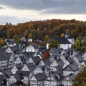 The half-timbered houses of Freudenberg in Germany in autumn by Marga Vroom