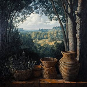 Landschaft mit Körben und Bäumen