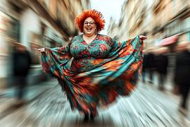 Joyeuse femme dansant dans la rue de la ville sur Frank Heinz