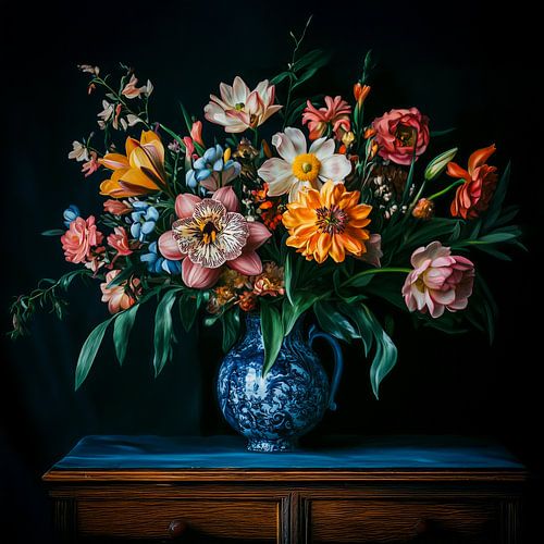Baroque floral splendour on a dark wooden table