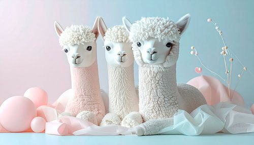 Alpacas in soft pastel...