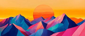 Kleurrijk berglandschap bij zonsopgang van Poster Art Shop