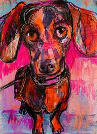 Cocky Dackel in warmen Farben, Figur 03 von Gemälde Liesbeth Serlie