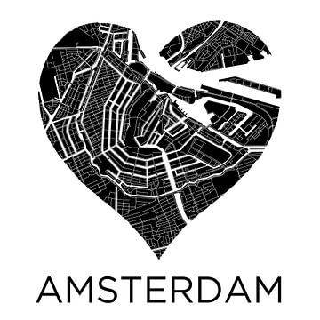 Liefde voor Amsterdam ZwartWit  |  Stadskaart in een hart van WereldkaartenShop
