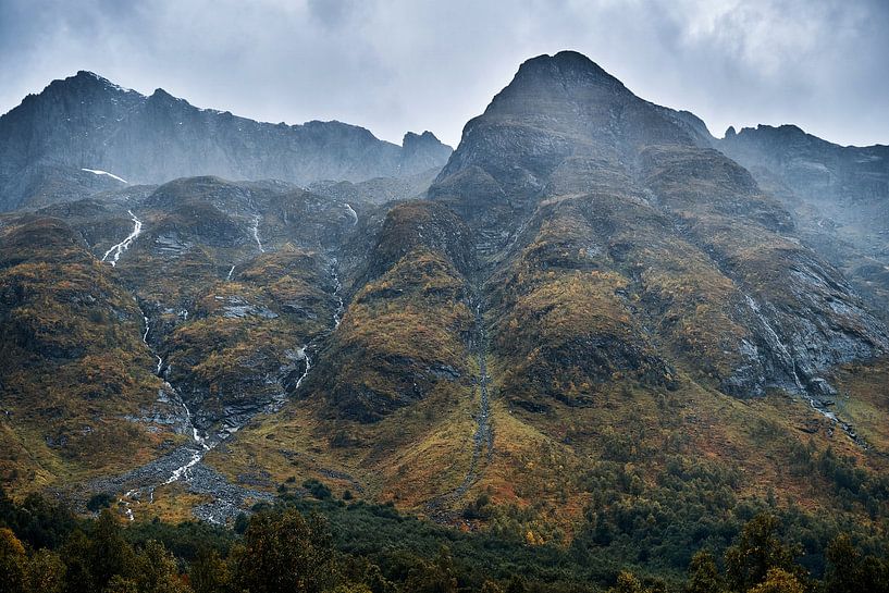 Rising mountains at Bjørke, the inner part of Hjørundfjorden, Norway by qtx