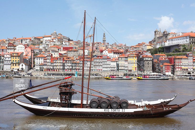 Ribeira old town quarter with former delivery boat of the port wine cellars on the river Douro, Port by Torsten Krüger