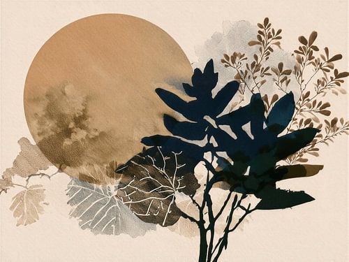 Wabi-Sabi: Botanische Formen mit einer warmen goldenen Sonne
