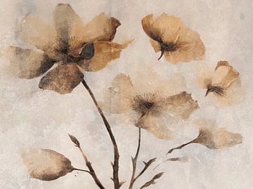 Japandi Wilde bloemen Abstractie van Mad Dog Art