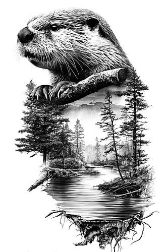 Beaver River Forest Scenic Vintage Lijntekening