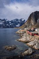 Typical fishermen's cottages on wooden poles on the Lofoten Islands in Norway