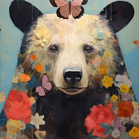 Porträt eines Bären mit Blumen und Schmetterling von IamHome Studio