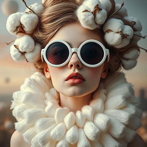 Een jonge vrouw portret fine art vintage kapsel katoen watten.