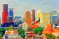 Schilderij Abstracte Skyline Rotterdam