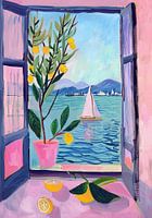 Henri Matisse Style Poster, Mediterranean Sea, Open Window, Pastel