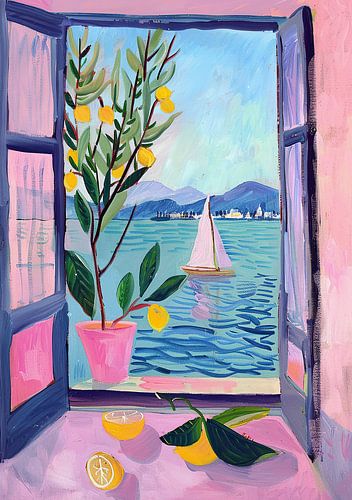 Henri Matisse Stijl Poster, Middellandse Zee, Open Venster, Pastel