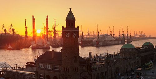 St.Pauli landing stages at sunset, Hamburg,