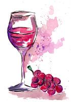 A glass of red wine and grapes