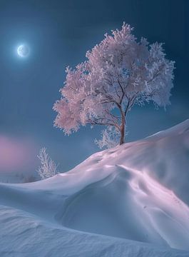 Winternacht, gloeiende ijspegels van fernlichtsicht