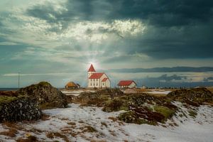 Isländische Holzkirche für die Sonne.