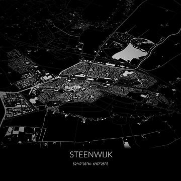 Zwart-witte landkaart van Steenwijk, Overijssel. van Rezona
