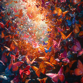 Cheerful abstract heart and butterflies by Wilma Mesman