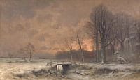 Winterlandschaft mit untergehender Sonne zwischen Bäumen, Louis Apol von Marieke de Koning Miniaturansicht