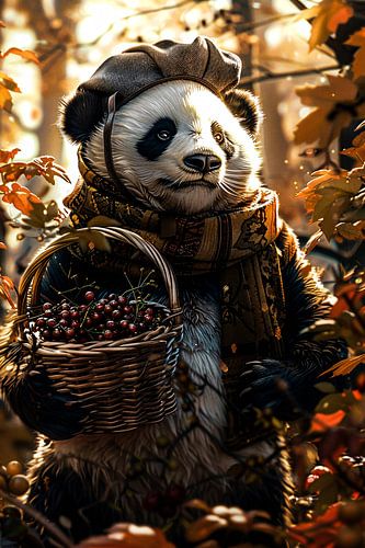 Panda met baret en mand