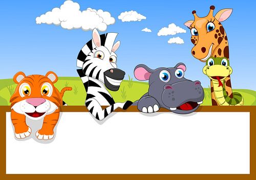 Wilde dieren achter een wit kader