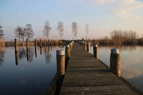Steiger op de Rottemeren met zonsondergang
