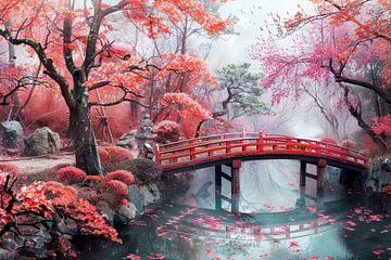 schilderachtig Japans landschap met brug van Egon Zitter