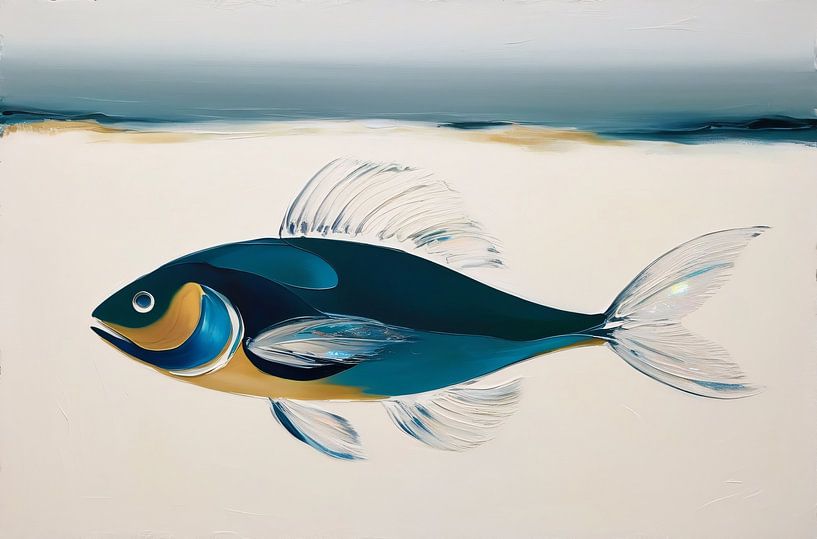 Minimalistisches Gemälde eines Fisches von Art & Soul Creations