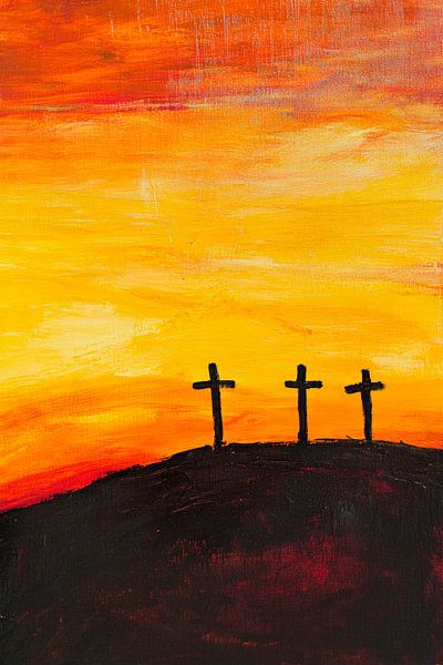 Kreuze vor leuchtendem Sonnenuntergang von Poster Art Shop