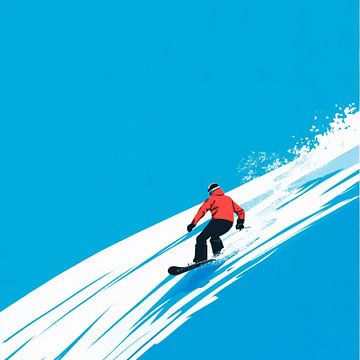 Snowboarders op de blauwe piste van Poster Art Shop