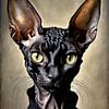 Chat Cornish Rex - Style historique sur Betty Maria Digital Art