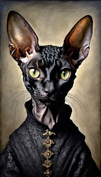 Chat Cornish Rex - Style historique par Betty Maria Digital Art