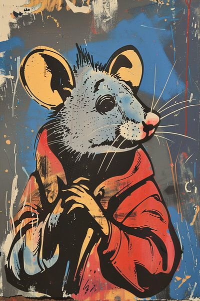 Muis met Rode Jas in Street Art Stijl van Imperial Art House
