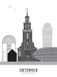 Skyline-Illustration Zoetermeer in schwarz-weiß-grau von Mevrouw Emmer