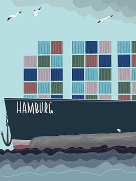 Illustration du port de Hambourg sur mellimalist.