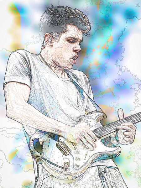 John Mayer Abstract Portret in Blauw Turquoise van Art By Dominic