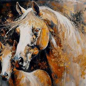 Horse with foal by Marjolein Deelen