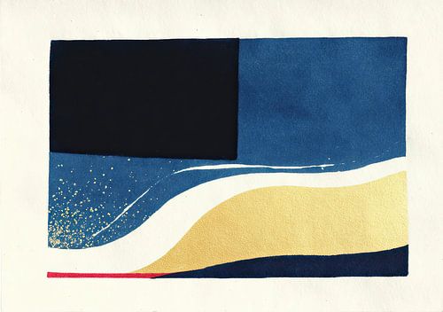 Abstracte compositie in blauw, goud en zwart