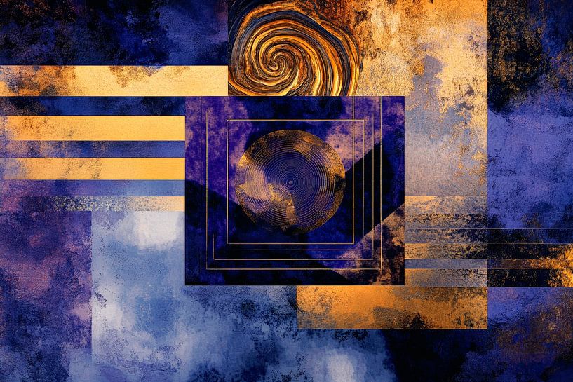 Abstrakte Harmonie in Blau und Gold von Poster Art Shop