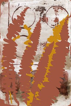 Bohème botanique abstraite. Un mélange moderne et chic de feuilles de fougère dans les tons ocre et  sur Dina Dankers