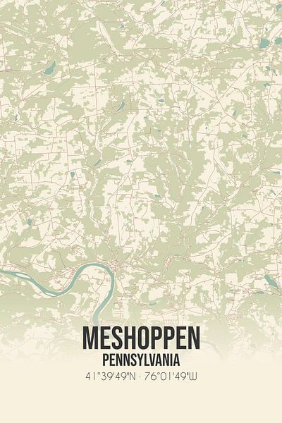 Carte ancienne de Meshoppen (Pennsylvanie), USA. par Affiches de lieux