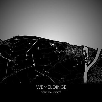 Black-and-white map of Wemeldinge, Zeeland. by Rezona